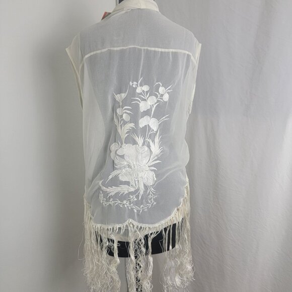 Echo & Rage Ivory Cream Women's Embroidered Fringe Jacket Vest Sheer SMALL New - Picture 4 of 9